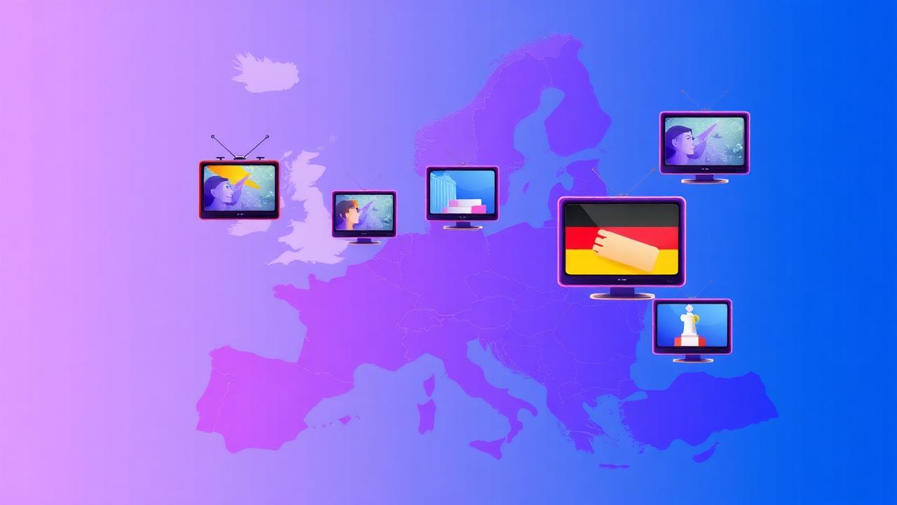 European public broadcasters across a map of Europe